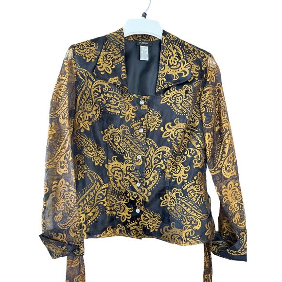 MKC Long Sheer Sleeve Button Up Belted Formal Semi Formal Blouse Medium - Picture 6 of 9